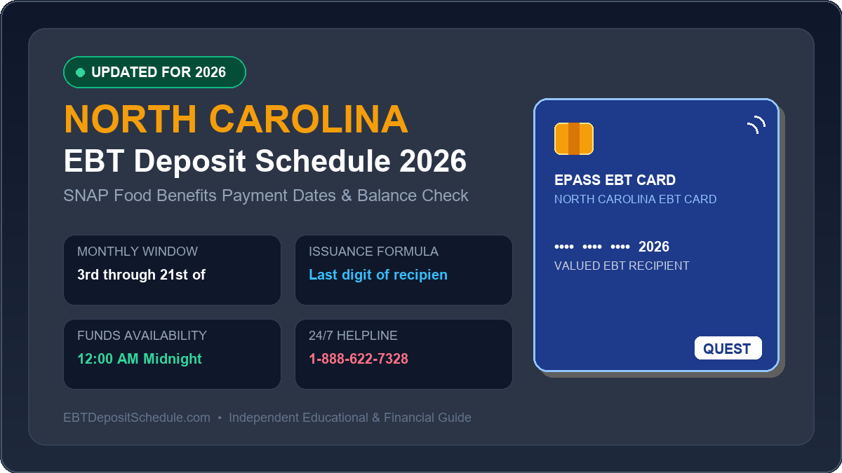 North Carolina EBT Deposit Schedule 2026 SNAP Payment Dates Banner